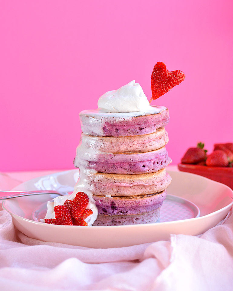 strawberries and cream pancakes with Silk