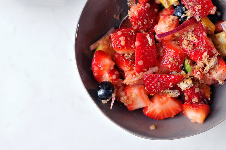 strawberry quinoa salad closeup