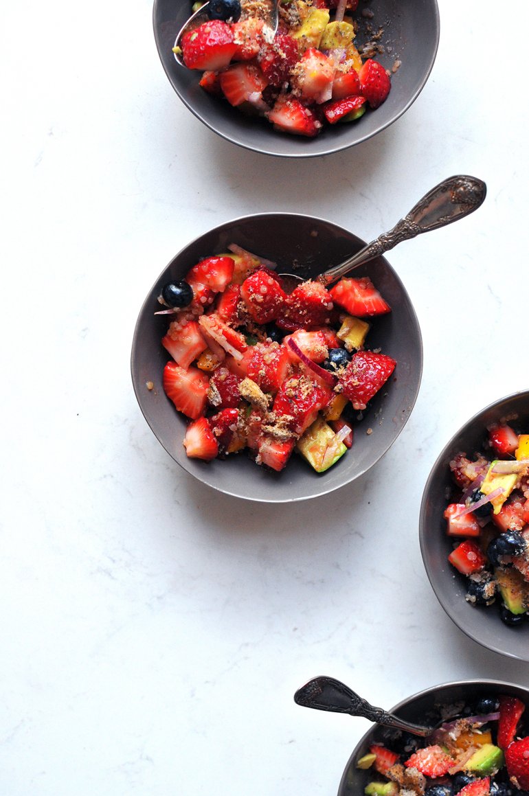 strawberry quinoa fruit salad with citrus vinaigrette