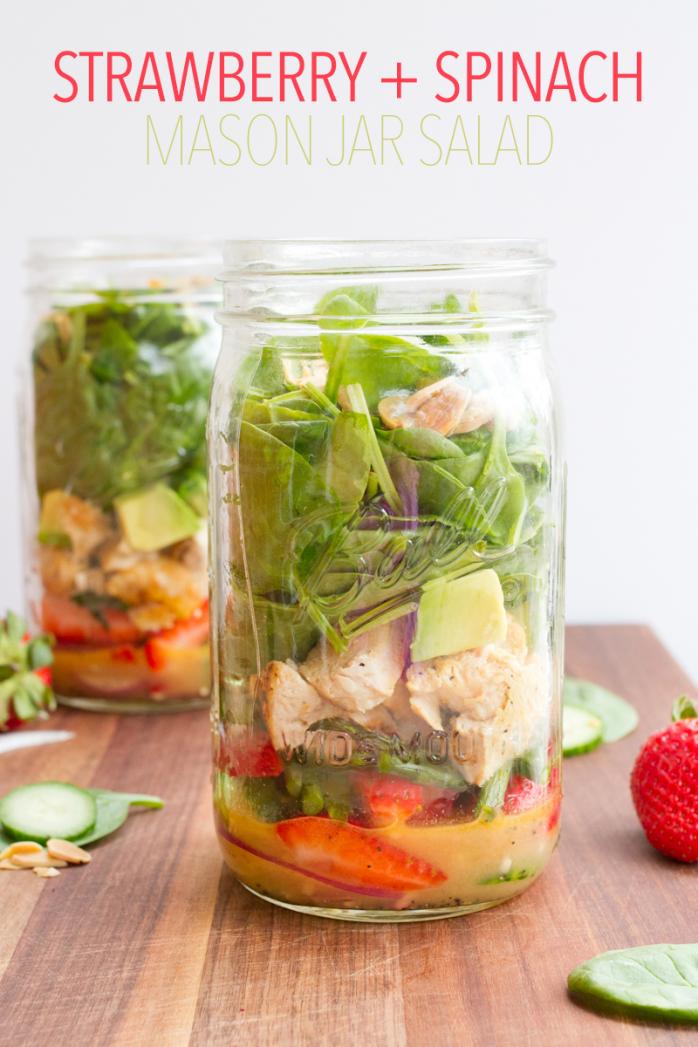 Strawberry Spinach Mason Jar Salad - Eating Bird Food