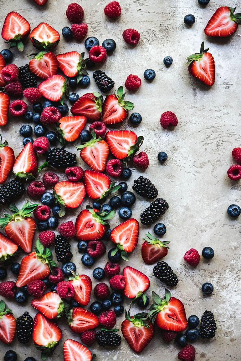summer berries crowded kitchen
