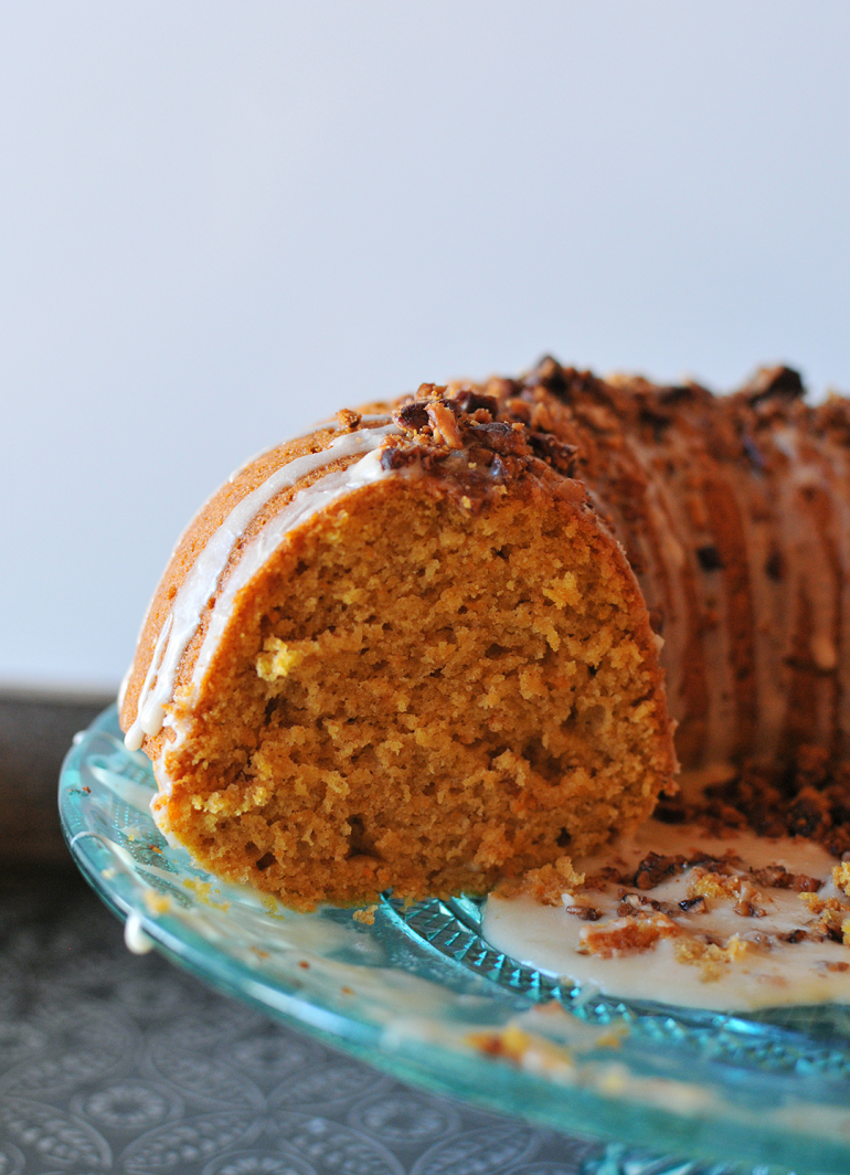 sweet potato bourbon bundt cake sliced