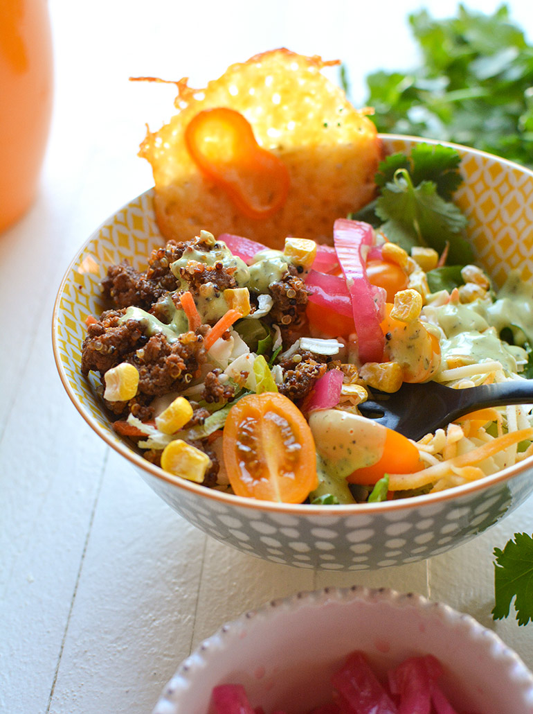 closeup of taylor farms avocado ranch fiesta salad