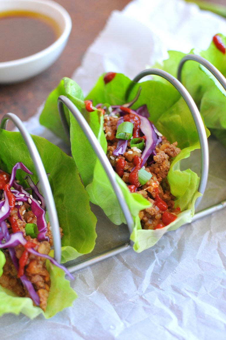 closeup of asian lettuce wraps with quinoa