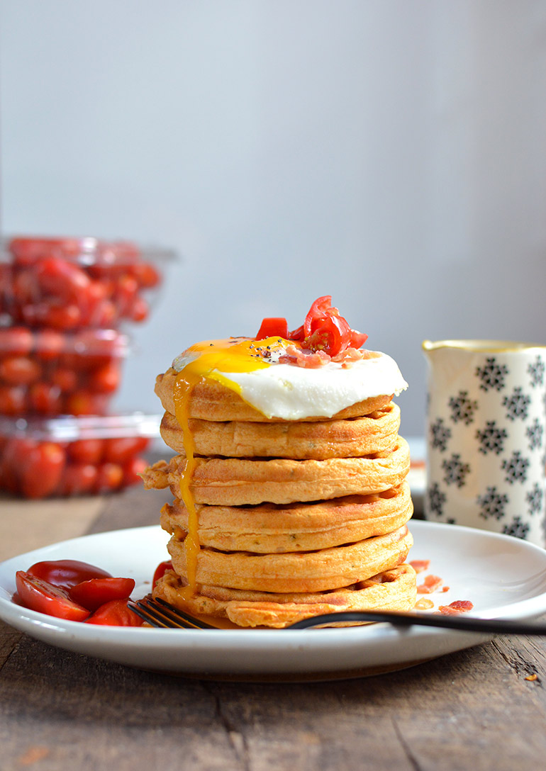 roasted tomato waffles stack