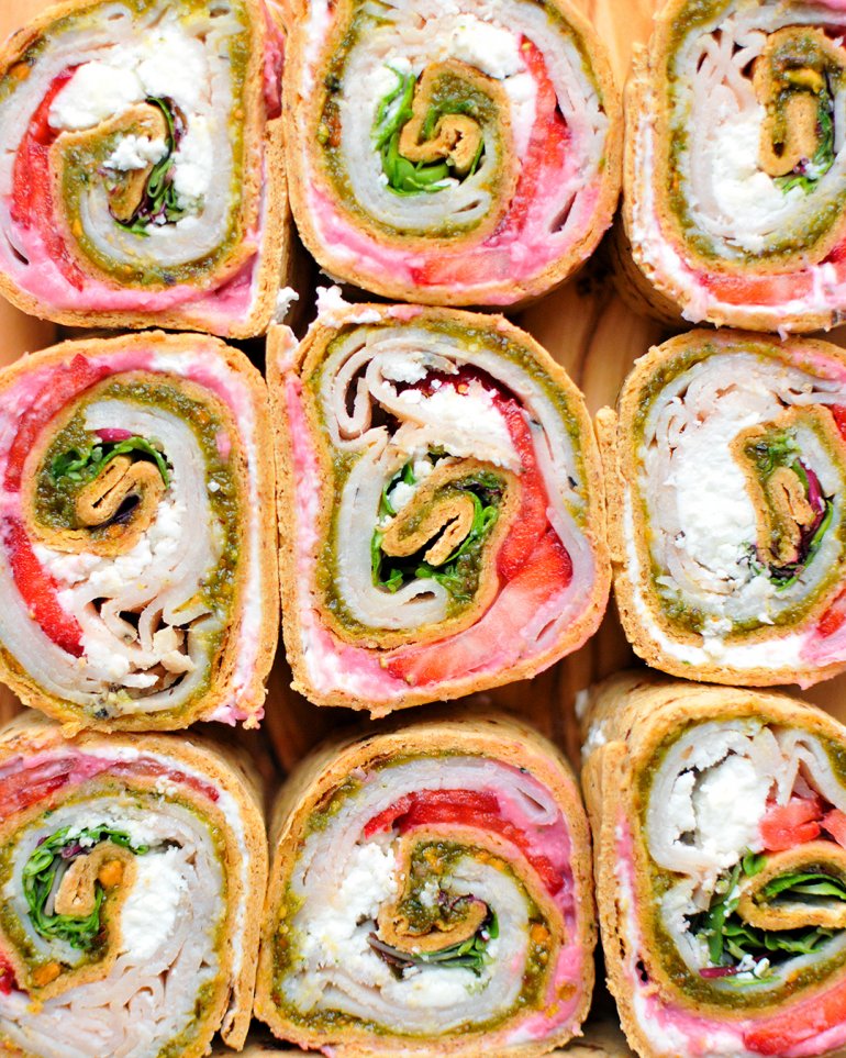 turkey strawberry pinwheels close up