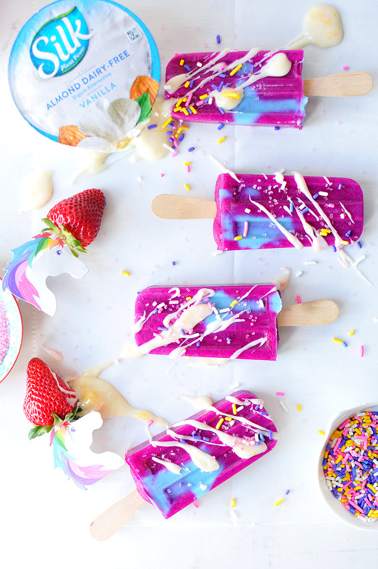 unicorn yogurt pops with silk almond 