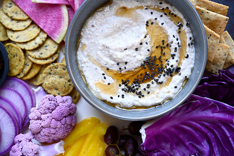 white bean dip with spring crudites