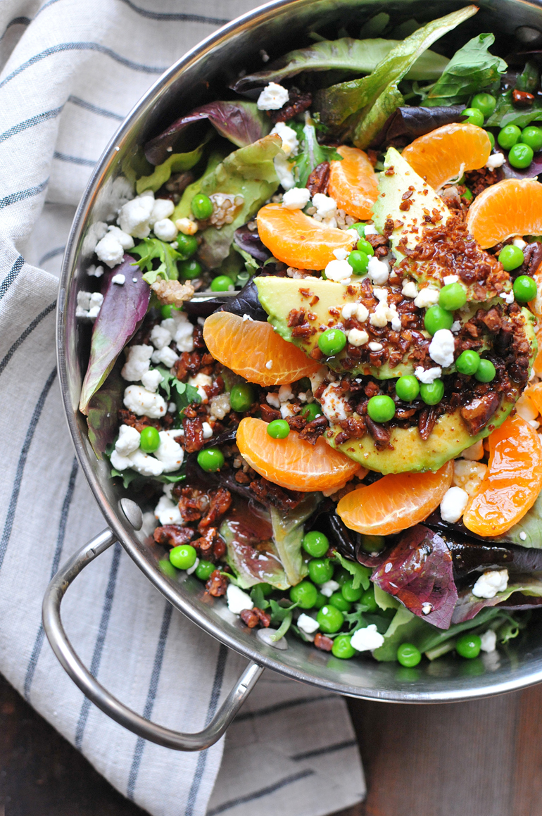 winter salad with brown butter dressing close-up